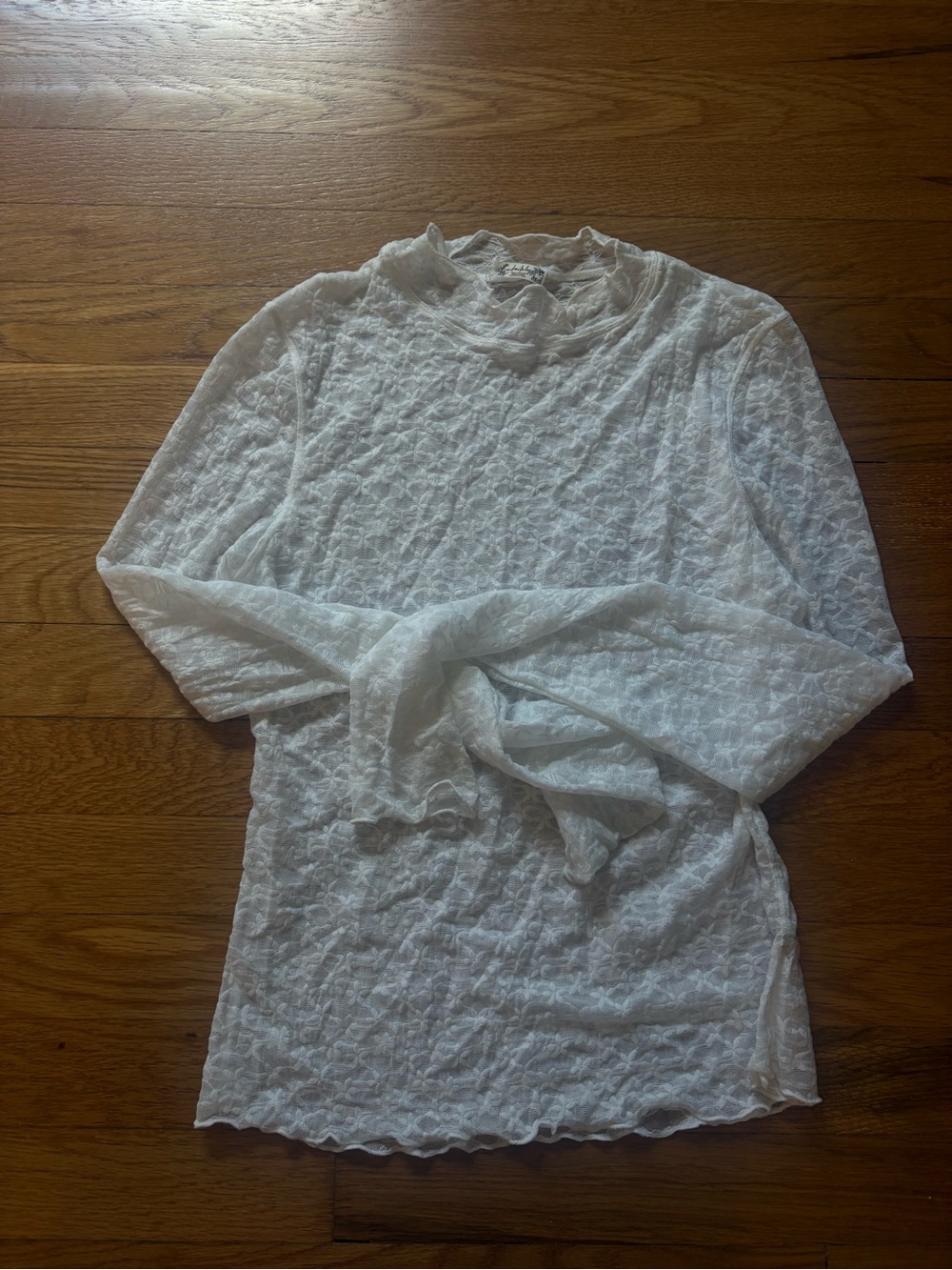 Free People White Lace Long-Sleeve Mock Neck Top